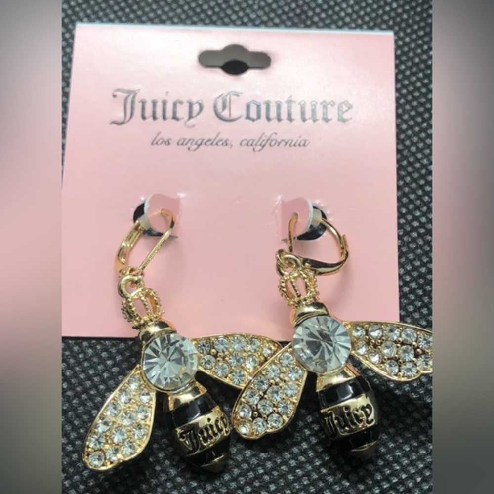 Juicy Couture yellow gemstone CZ crystals crowned bumblebee dangling earrings‎